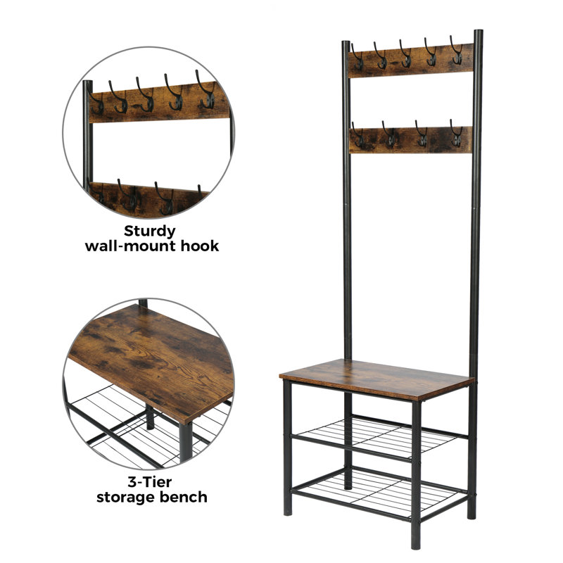 17 Stories Moberg Hall Tree 23.62'' Wide with Bench and Shoe Storage